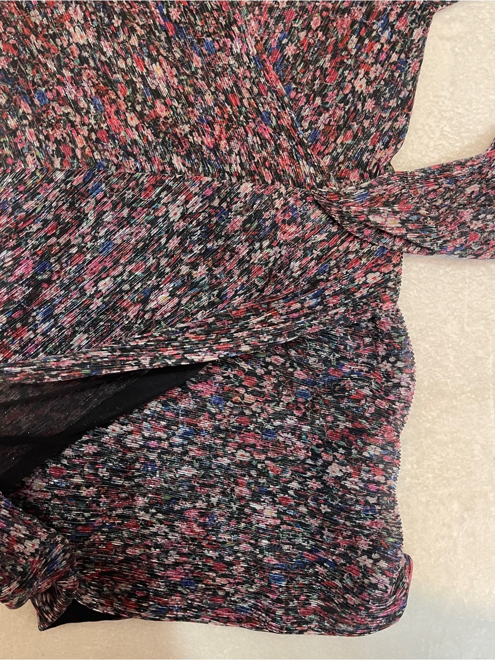 Saylor Bernadette draped faux wrap floral metallic‎ long sleeve cocktail dress L - Picture 14 of 15